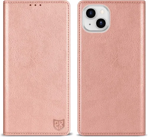 Vista 24 de ZZXX Funda tipo cartera para iPhone 14 con bloqueo RFID, soporte de ranura para tarjetas, funda protectora de cuero magnético fuerte plegable