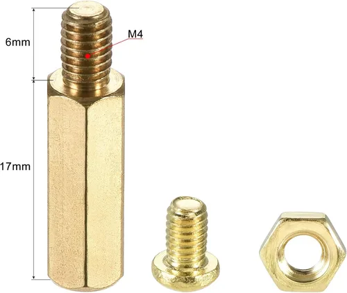 Vista 2 de uxcell M4 - Espaciador hexagonal de latón de 0.669 in+0.236 in macho-hembra, kit de tuercas roscadas para placa base PCB, placa de circuito