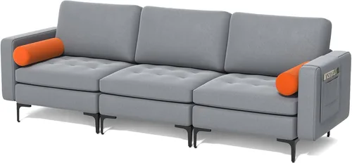 Vista 23 de Giantex Sofá individual, silla decorativa, sillón con cojín cómodo, bolsillos para revistas, sala de estar, silla de ocio tapizada para dormitorio