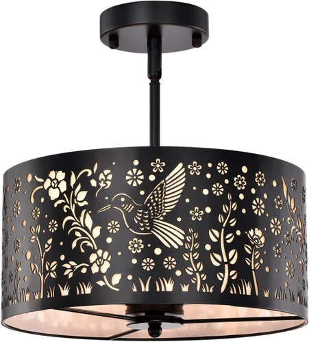 Vista 14 de Lámpara de techo semiempotrada, lámpara de techo rústica de metal de pergamino blanco con diseño de mariposa, candelabros negros industriales de 3