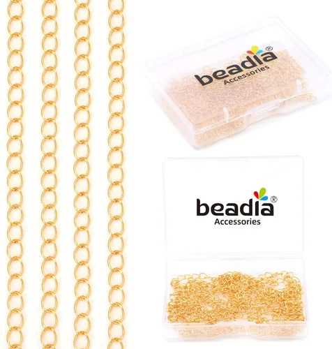 Vista 6 de BEADIA - Cadenas planas bañadas en oro de 18 quilates, 3 mm, 2 metros para la fabricación de joyas
