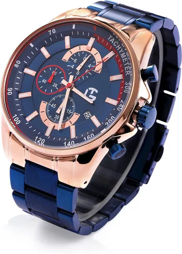Vista 2 de Technigadgets Grayson - Reloj cronógrafo para hombre, multifunción, de cuarzo, luminoso, analógico, con correa de acero inoxidable y fecha, 98.4ft
