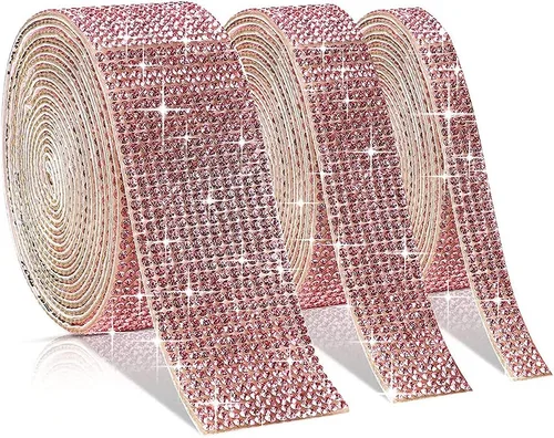 Vista 7 de Tvoip 3 rollos / 6 yardas, cinta autoadhesiva con diamantes de imitación, calcomanía de diamantes de imitación para decoración de automóvil Champán