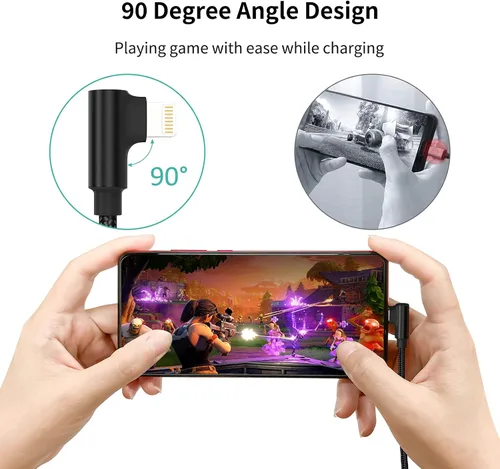 Vista 2 de Cable corto Lightning de 1 pie en ángulo recto, paquete de 3 cables de carga rápida USB a iPhone de 90 grados, compatible con Apple iPhone 13, 12