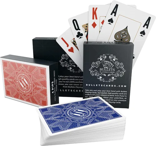 Vista 8 de Bullets Playing Cards Cartas de plástico impermeables – 2 mazos de póquer tamaño con índice jumbo, parte delantera lisa y parte trasera de fácil