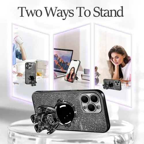 Vista 3 de Buleens Funda para iPhone 11 Pro Max Astronauta, Fundas Transparentes para iPhone 11 ProMax con Papel con Purpurina y Soporte de Astronauta, Mujeres