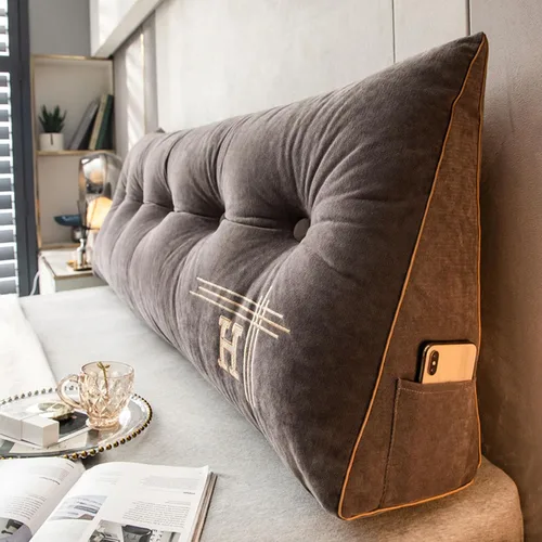 Vista 14 de HM&DX Almohada de lectura triangular con cuña para cabecero, almohada de respaldo de terciopelo con funda extraíble y bolsillos laterales