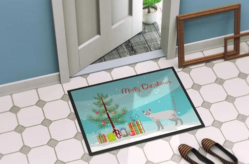 Vista 4 de Caroline's Treasures CK4667JMAT Ojos Azules Cat Merry Christmas Felpudo de 24 x 36 pulgadas, tapete para puerta delantera, para interiores