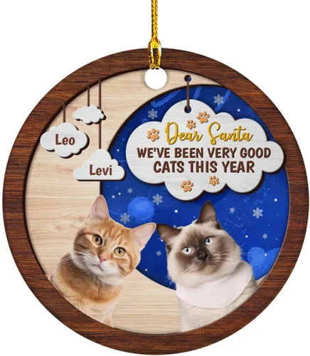 Vista 9 de Meowy Catmas - Divertido sombrero de Papá Noel con foto de gato, adorno de Navidad personalizado, regalos para gato, mamá, papá, lindo árbol