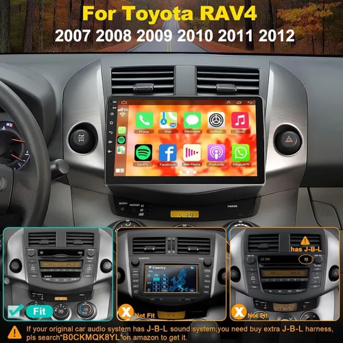 Vista 2 de Radio estéreo de coche 4G+64G para Toyota RAV4 2007-2012, Carplay inalámbrico y Android Auto con Android 13 compatible con Bluetooth/Control