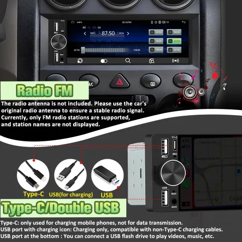 Vista 7 de Estéreo para automóvil Single Din de 6.36 pulgadas con CarPlay inalámbrico y Android Auto, unidad principal con pantalla táctil IPS con cámara