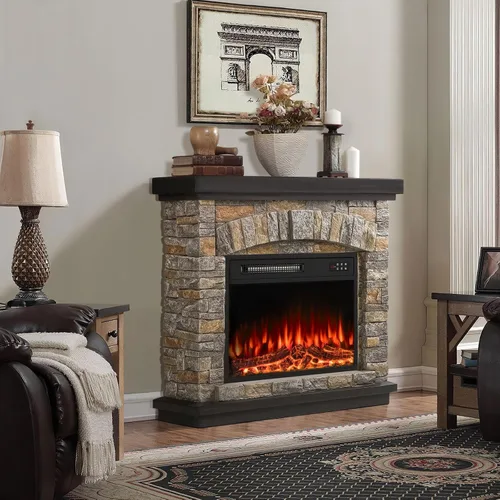 Vista 7 de BOSSIN Chimenea eléctrica de 36 pulgadas con repisa, inserto de chimenea eléctrica de 23 pulgadas, soporte de TV independiente con temporizador