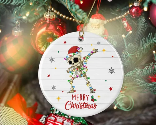 Vista 3 de Adorno de luz de esqueleto de Feliz Navidad, adorno de animales para niños impreso en ambos lados