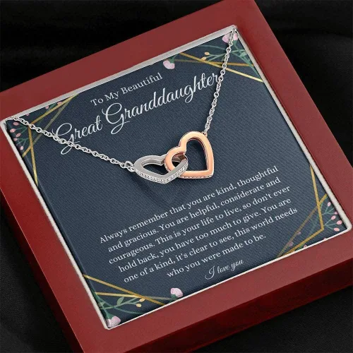 Vista 8 de Joyería con tarjeta de mensaje, collar hecho a mano, regalo personalizado, corazones entrelazados, regalo para bisnieta de bisabuelobisabuelo