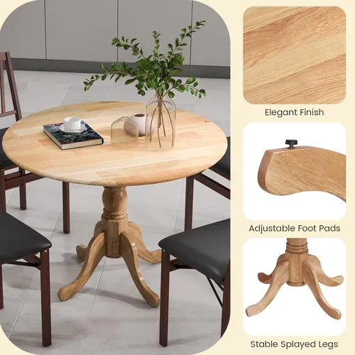 Vista 4 de Mesa de comedor redonda para 4, mesa de cocina rústica con mesa de 40 pulgadas, patas curvadas de caballete, mesa de tulipán de madera de goma, mesa