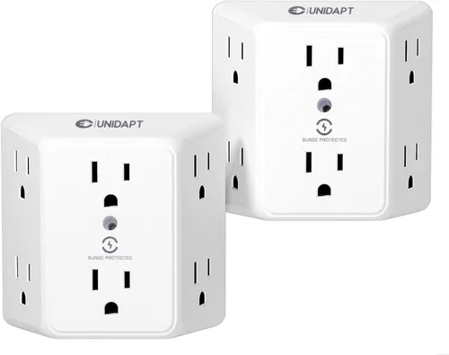 Vista 10 de Unidapt Extensor de enchufe de pared de 6 tomas, paquete de 1 unidad, regleta protectora de sobretensiones 900J con tomas de gran espacio de 3
