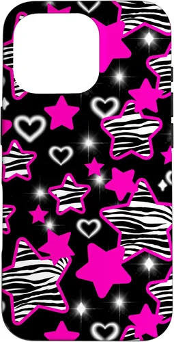 Vista 20 de Carcasa para iPhone 16 McBling Estética Zebra Print Stars Hearts Rosa Negro Y2K