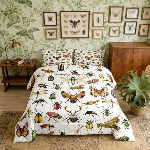Vista 40 de Juego de ropa de cama Happy Camping de Homewish, tamaño individual, con diseño de osos cazadores y pinos, para niños, hombres, adultos, decoración