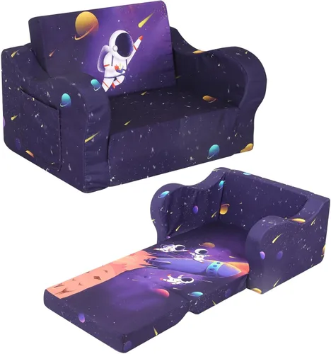 Vista 9 de MOMCAYWEX Sofá para niños, sofá de espuma abatible 2 en 1, silla plegable suave para juegos, azul