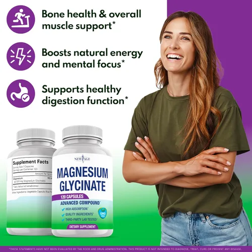 Vista 3 de Glicinato de magnesio 500 mg 90 mg Suplemento de magnesio elemental - Alta absorción, no tamponado, sin OMG y sin gluten, salud muscular y ósea