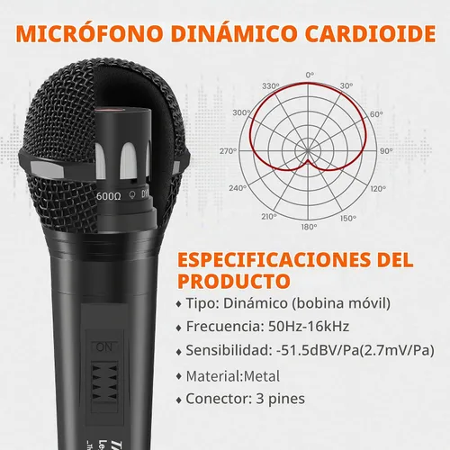Vista 2 de talomen Micrófono con cable para cantar, hembra de metal, interruptor de encendido/apagado, micrófono dinámico vocal profesional con cable de audio