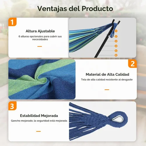 Vista 3 de ONCLOUD Hamaca doble resistente de 550 libras con soporte incluido con bolsa de transporte portátil, hamaca mejorada para 2 personas con marco