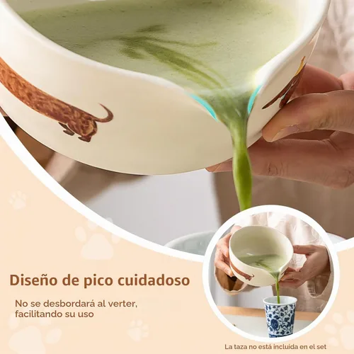 Vista 5 de Juego de matcha con patrón de perro, juego de batidor japonés de matcha incluye cuenco de matcha con boquilla, soporte para batidor, batidor
