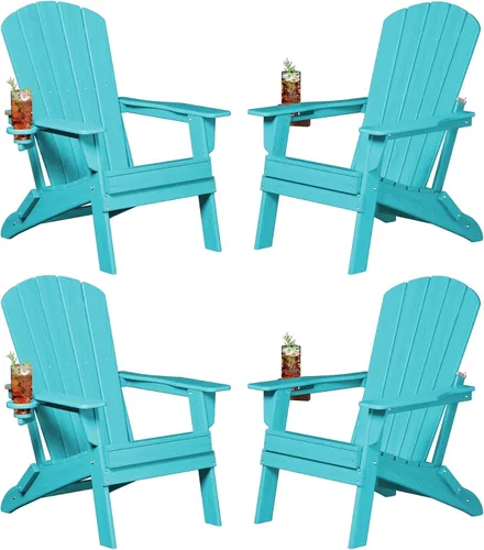 Vista 14 de Plawdlik Juego de 10 sillas plegables Adirondack con textura de madera, HDPE pesado para todo tipo de clima, juego cómodo junto a la piscina, patio