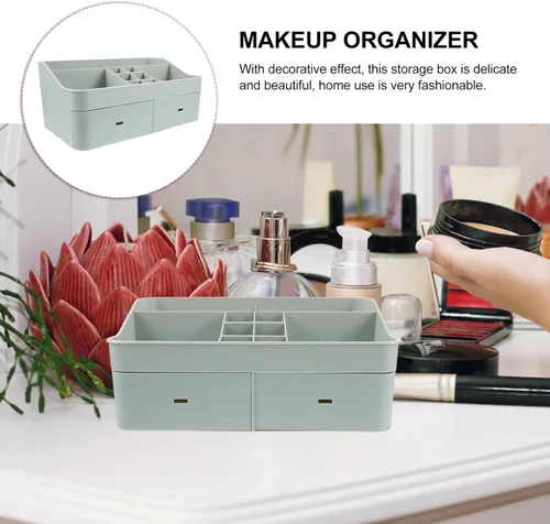 Vista 3 de Cabilock Organizador de maquillaje para encimera de baño, estante de almacenamiento de plástico, soporte para brochas de maquillaje, organizador