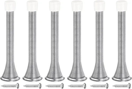 Vista 10 de uxcell 6 topes de puerta de resorte, tope de puerta flexible de 3-3/4 pulgadas con parachoques de goma y tornillos para proteger la parte inferior