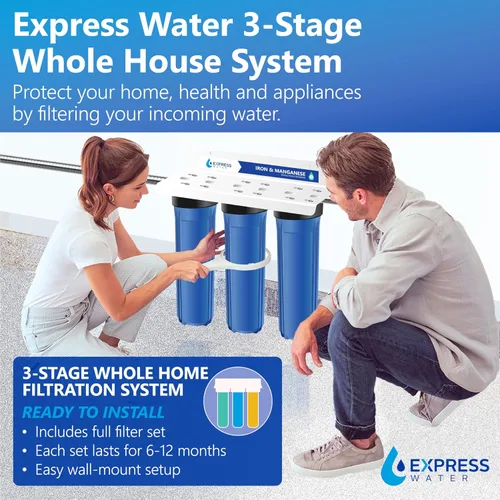 Vista 2 de Sistema de filtro de agua para toda la casa HIERRO Y MANGANESO Purificador de agua de 3 etapas para toda la casa, Filtro de hierro y manganeso