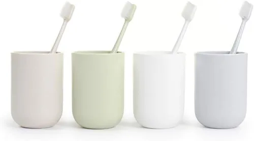 Vista 3 de Vaso para cepillo de dientes, taza de baño, soporte para cepillos de dientes, vaso de baño, plástico, 11.8 fl oz (caqui)