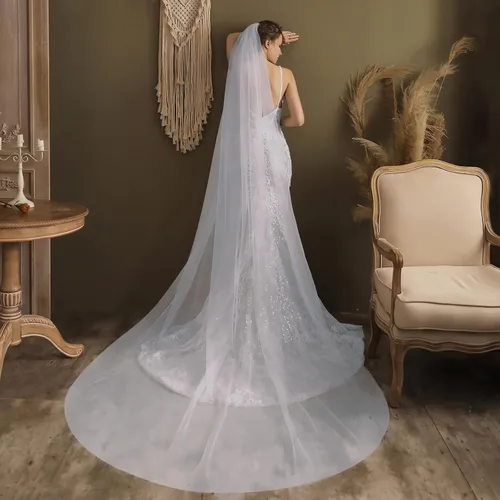 Vista 5 de AMBRE ADELE Long Tulle Wedding Veil for Brides