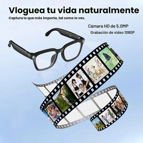 Vista 2 de Gafas de cámara para vlogging y computadora, lentes inteligentes de filtrado de luz azul con grabación de 1080P, manos libres y vista previa