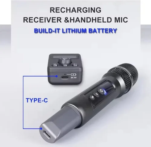 Vista 3 de Microfono, micrófonos recargables duales inalámbricos para karaoke con receptor para canto de karaoke, discurso, iglesia, compatible con teléfono