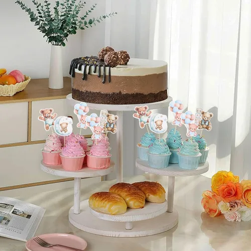 Vista 7 de Gyufise 32 Piezas Decoraciones para Cupcakes de Oso de Baby Shower Luna Oso Bebé Decoraciones de Pastel de Baby Shower Tema de Animales de la Selva