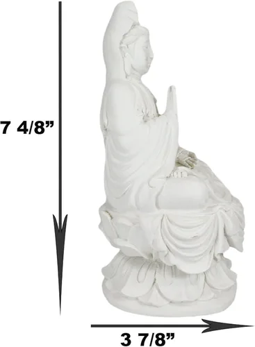 Vista 3 de Ebros Budismo Iluminación oriental Diosa del agua y la luna Kuan Yin meditando en el trono de loto, estatua de Buda decorativa religiosa de altar
