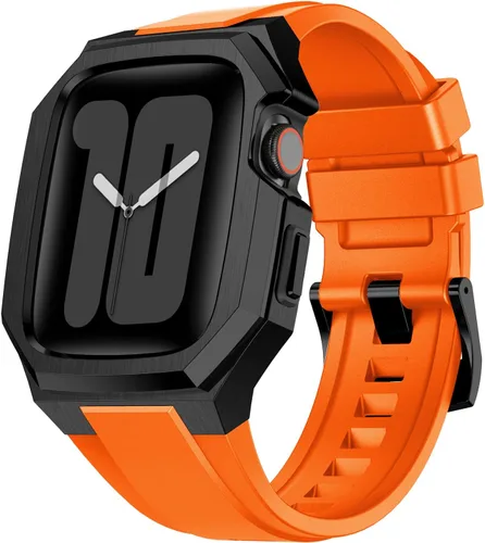 Vista 9 de Estuche de metal de lujo con correa compatible para Apple Watch de 44 mm, 45 mm, 46 mm, 49 mm, cubierta protectora resistente para hombre con correa