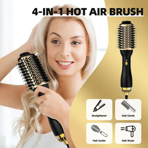 Vista 2 de Cepillo de aire caliente 4 en 1 con barril ovalado, herramienta de peinado de grado de salón para todo tipo de cabello