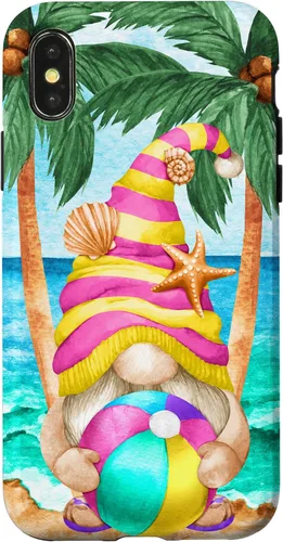 Vista 5 de iPhone 16 Funny Hawaiian Summer Gnome Under Palm Tree For Beach Surfer Case