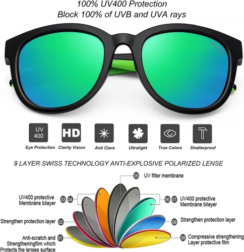 Vista 3 de DEAFRAIN Lentes de sol polarizados para niños y niñas de 6 a 12 años