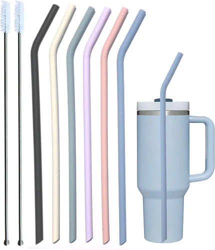 Vista 10 de Pajitas rectas de silicona reutilizables extra largas de 12 pulgadas para vaso extra alto de 40 onzas, botella licuadora de 32 onzas Nutribullet