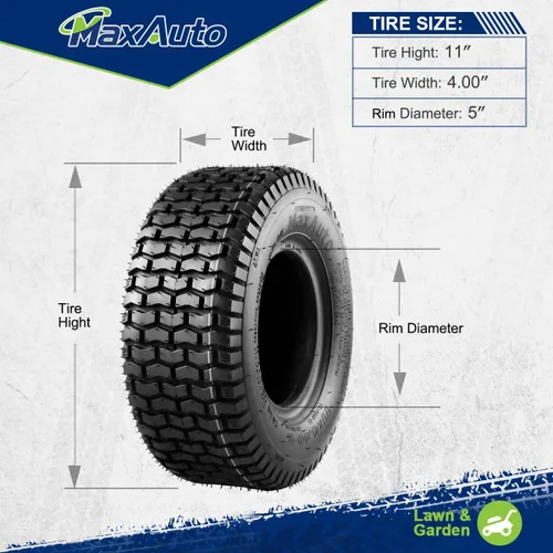 Vista 5 de MaxAuto 2 neumáticos de césped de 11 x 4 x 5 11 x 4.00-5 para césped y jardín, podadora de carrito de golf, P512 LRA 11X4-5 Front Mower Tires