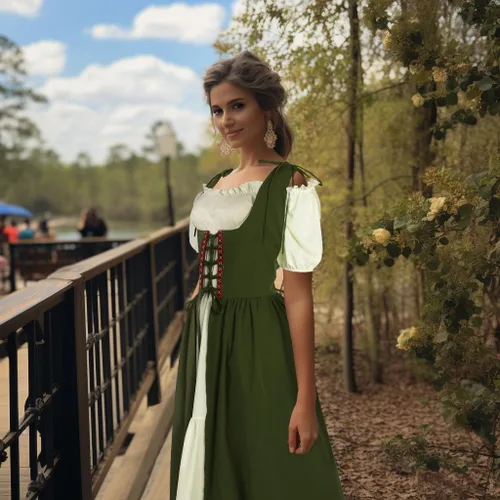 Vista 2 de HOMELEX Vestido renacentista para mujer, disfraz de elfo medieval, talla grande, disfraz de festival Ren Faire Midevil