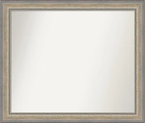 Vista 145 de Amanti Art Espejo de baño plateado para sobre el fregadero, 28 x 37 pulgadas, elegante espejo rectangular de peltre cepillado, marco de madera