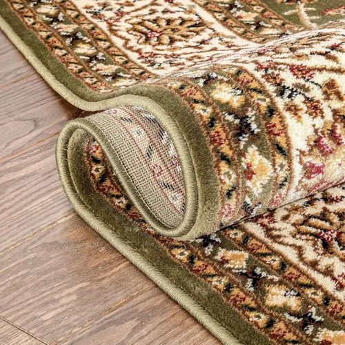 Vista 6 de Well Woven Barclay Collection Sarouk - Alfombra redonda verde de 5 pies para sala de estar, dormitorio y comedor Negro
