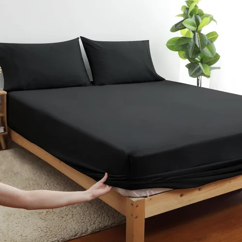 Vista 7 de Sábana bajera ajustable 100% algodón egipcio, tamaño matrimonial, 600 hilos, bolsillo profundo de 8 a 16 pulgadas, sábana inferior de tejido Negro