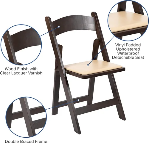 Vista 4 de EMMA + OLIVER Silla plegable de madera de chocolate con asiento acolchado de vinilo desmontable