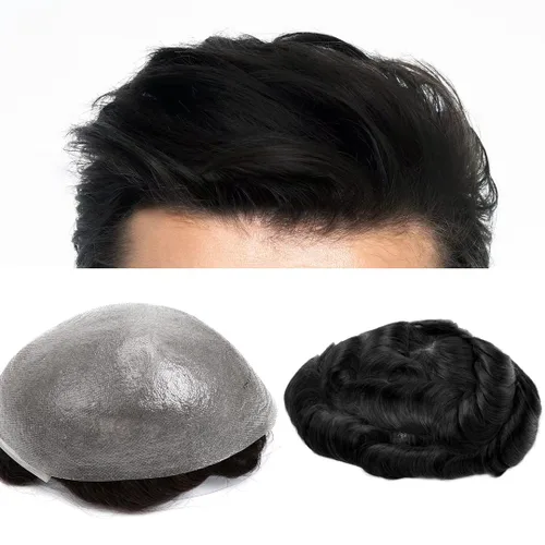 Vista 29 de GEXWORLDWIDE GEX 62 colores tupé para hombres 0.002 in piel ultra fina V-loop 8x10 pulgadas cabello humano conjunto gris densidad densidad densidad