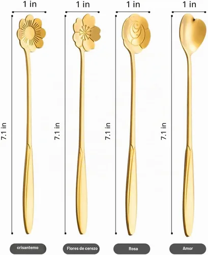 Vista 3 de Juego de 4 cucharaditas de café de 7 pulgadas, cucharas de café para bebidas, para postre, café, helado, té (dorado)